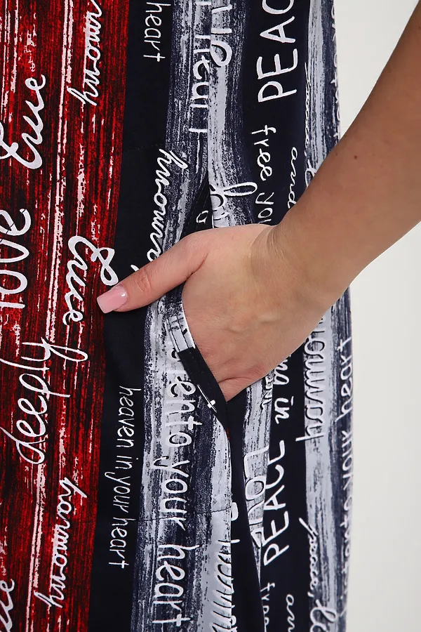 Халат ХЖ-01 НАТАЛИ, синий/красный/белый полосы с буквами love - фото 2