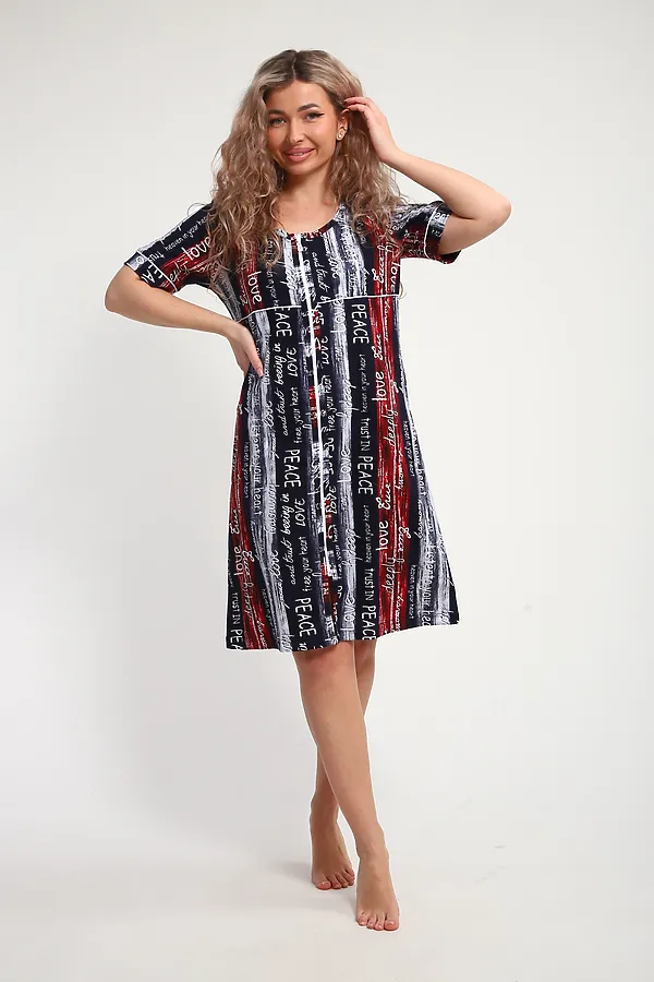 Халат ХЖ-01 НАТАЛИ, синий/красный/белый полосы с буквами love - фото 2