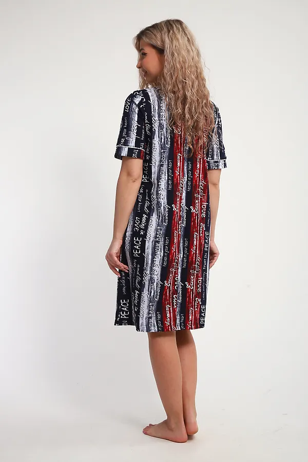 Халат ХЖ-01 НАТАЛИ, синий/красный/белый полосы с буквами love - фото 2