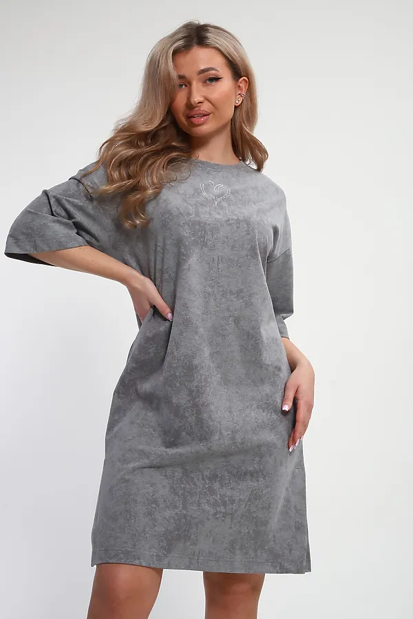 Платье туника варенка с принтом Сердце ТП-02 НАТАЛИ, светло-серый варенка - фото 2