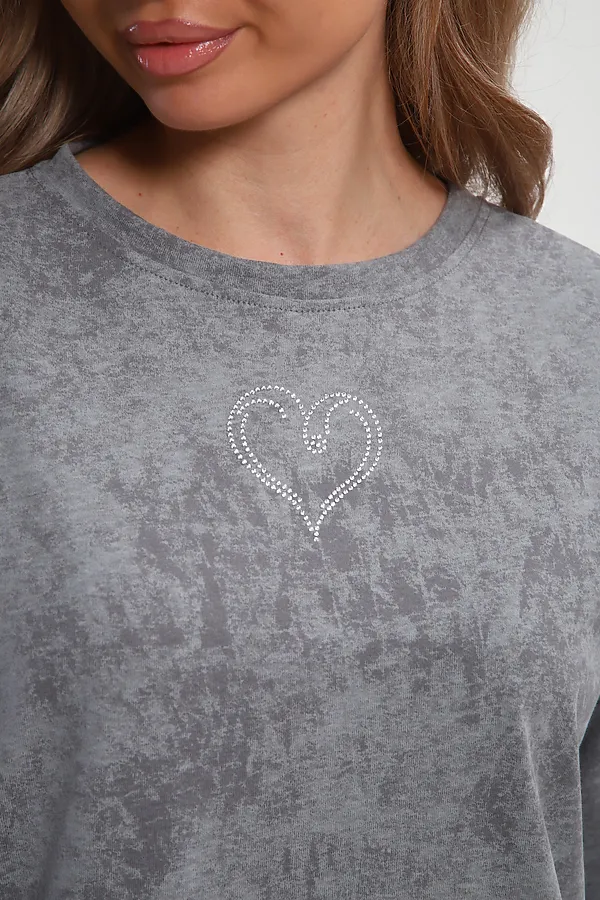 Платье туника варенка с принтом Сердце ТП-02 НАТАЛИ, светло-серый варенка - фото 2