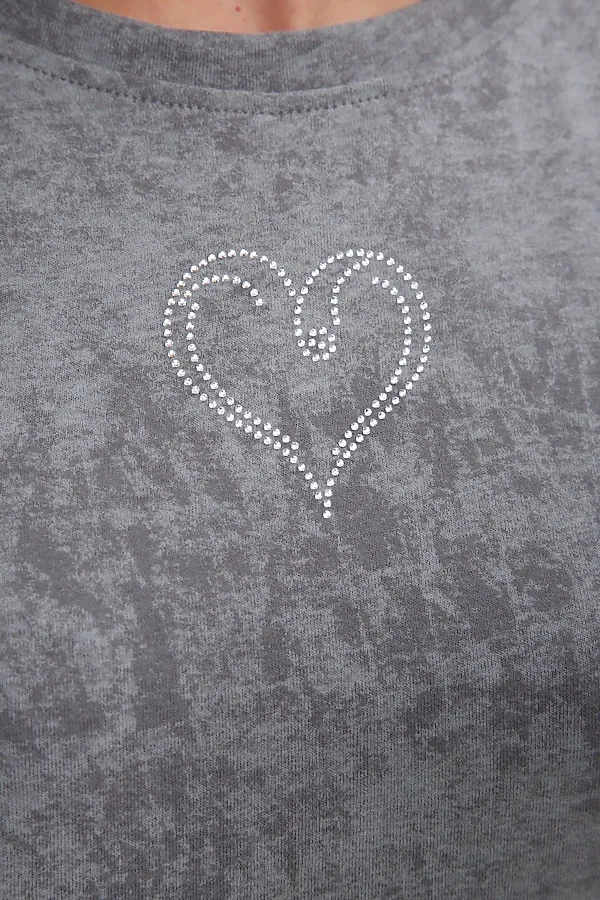 Платье туника варенка с принтом Сердце ТП-02 НАТАЛИ, светло-серый варенка - фото 2