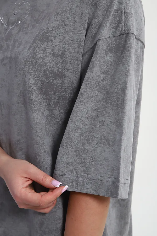 Платье туника варенка с принтом Сердце ТП-02 НАТАЛИ, светло-серый варенка - фото 2