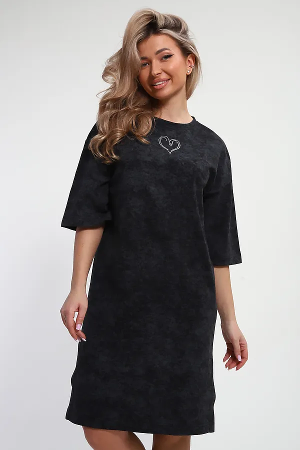 Платье туника варенка с принтом Сердце ТП-02 НАТАЛИ, темно-серый - фото 2