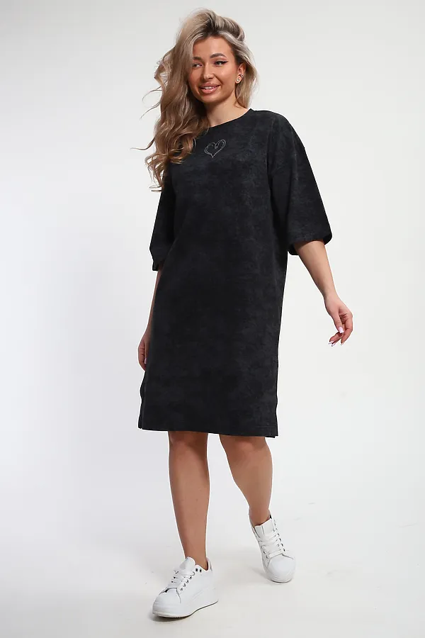 Платье туника варенка с принтом Сердце ТП-02 НАТАЛИ, темно-серый - фото 2