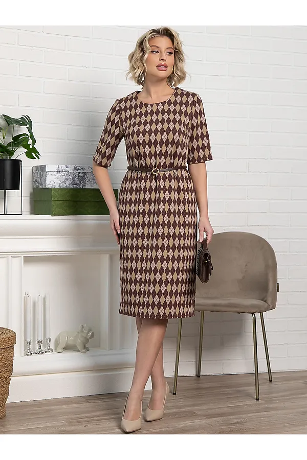 Платье трикотажное Лорейн LADY TAIGA, бежево-коричневое - фото 2