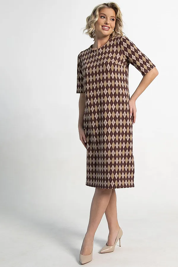 Платье трикотажное Лорейн LADY TAIGA, бежево-коричневое - фото 2