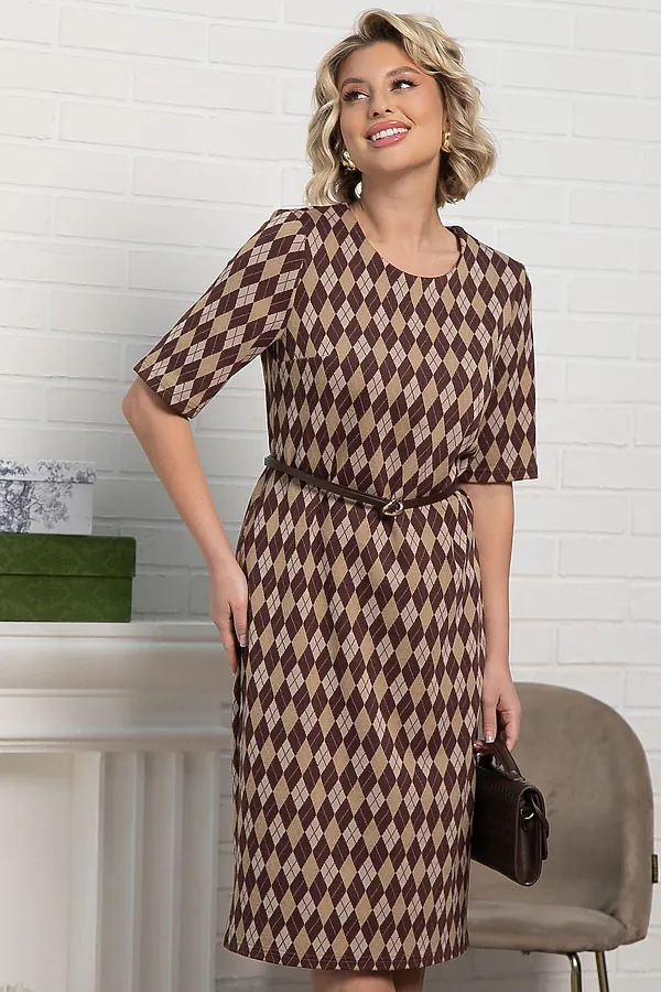 Платье трикотажное Лорейн LADY TAIGA, бежево-коричневое - фото 2