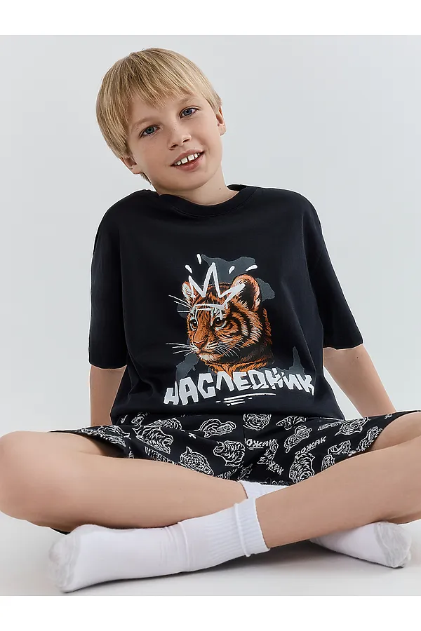 Комплект для мальчиков (джемпер, шорты) MARK FORMELLE, черный +тигры на черном - фото 2