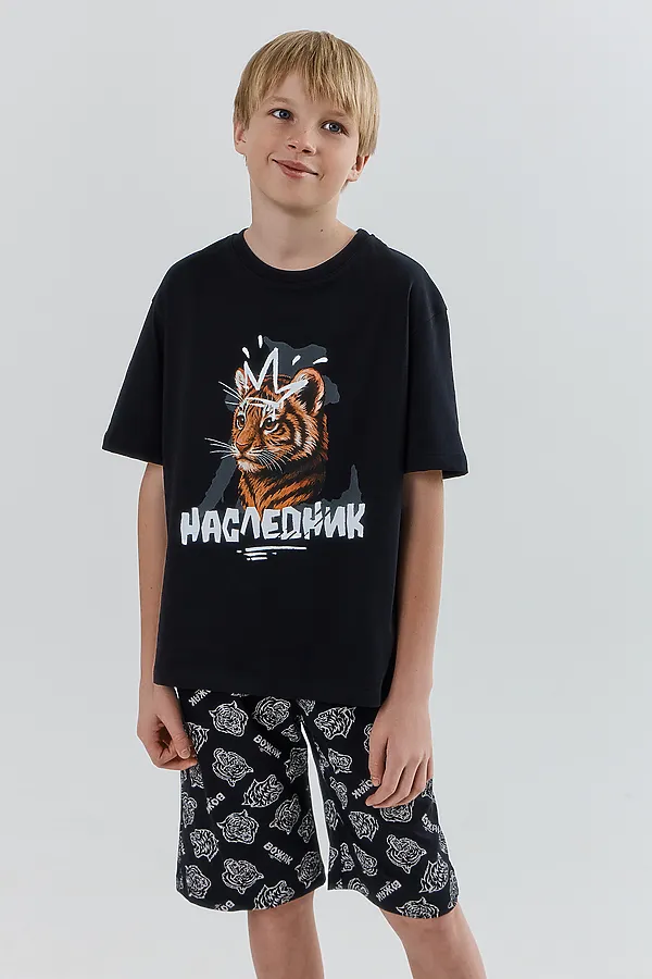 Комплект для мальчиков (джемпер, шорты) MARK FORMELLE, черный +тигры на черном - фото 2