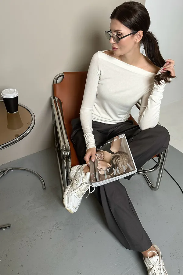 Лонгслив облегающий полупрозрачный с длинным рукавом НАТАЛИ, молочный - фото 2