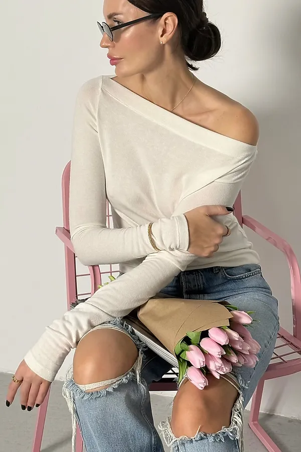 Лонгслив облегающий полупрозрачный с длинным рукавом НАТАЛИ, молочный - фото 2