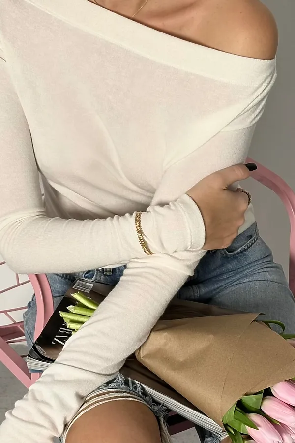 Лонгслив облегающий полупрозрачный с длинным рукавом НАТАЛИ, молочный - фото 2