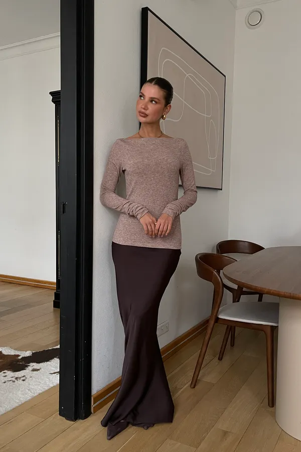 Лонгслив облегающий полупрозрачный с длинным рукавом НАТАЛИ, кофейный - фото 2