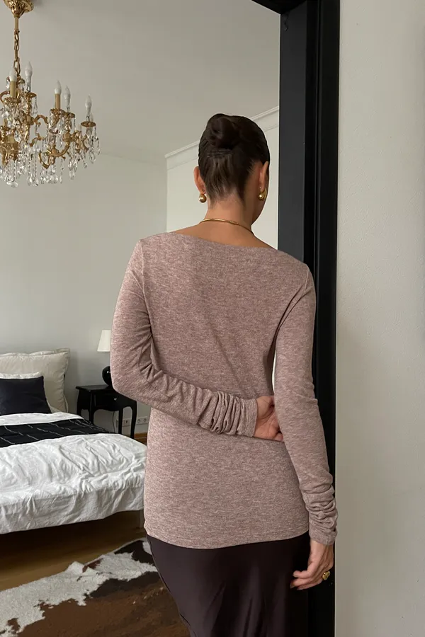 Лонгслив облегающий полупрозрачный с длинным рукавом НАТАЛИ, кофейный - фото 2