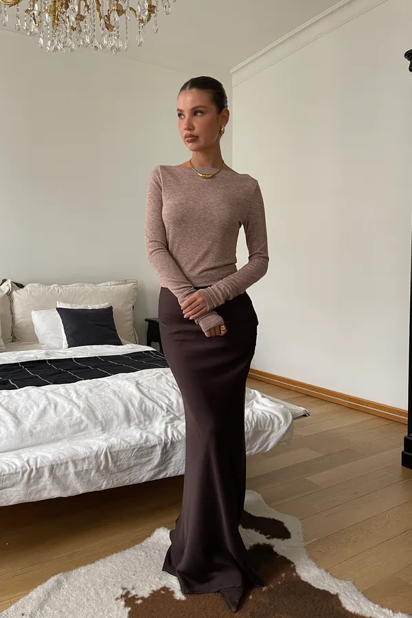 Лонгслив облегающий полупрозрачный с длинным рукавом НАТАЛИ, кофейный - фото 2