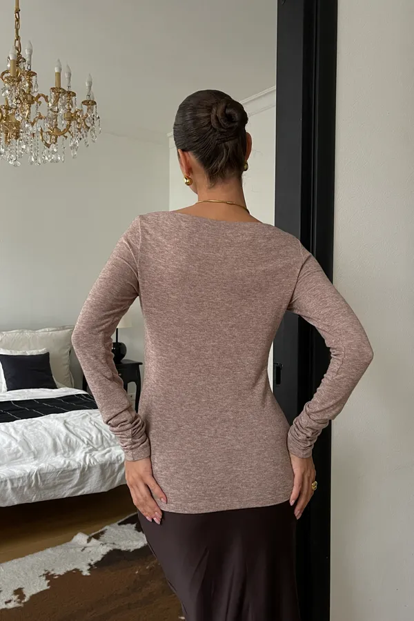 Лонгслив облегающий полупрозрачный с длинным рукавом НАТАЛИ, кофейный - фото 2