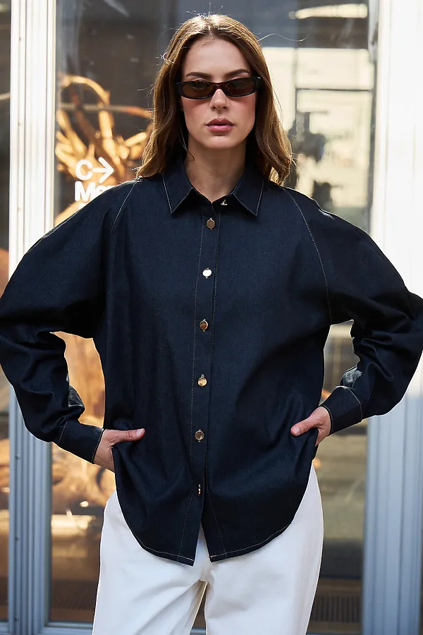 Рубашка джинсовая оверсайз НАТАЛИ, черный - фото 2