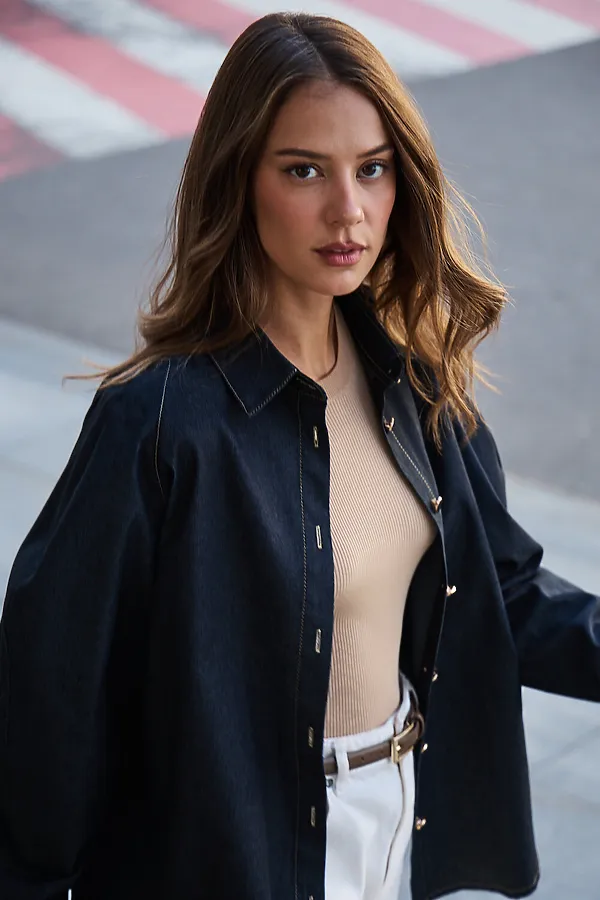 Рубашка джинсовая оверсайз НАТАЛИ, черный - фото 2