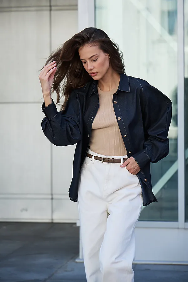 Рубашка джинсовая оверсайз НАТАЛИ, черный - фото 2