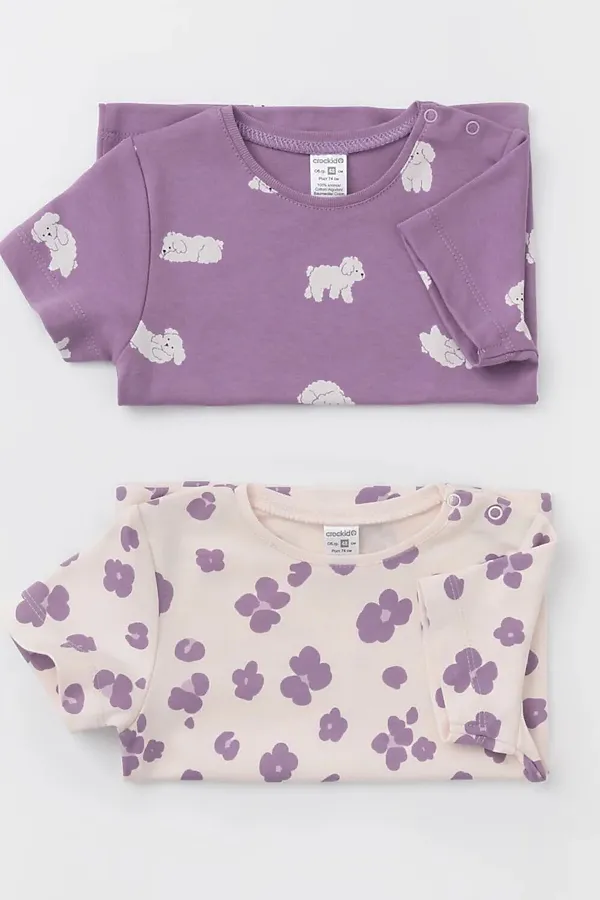 Футболки, 2 шт. CROCKID, молочный, фиолетовый - фото 2