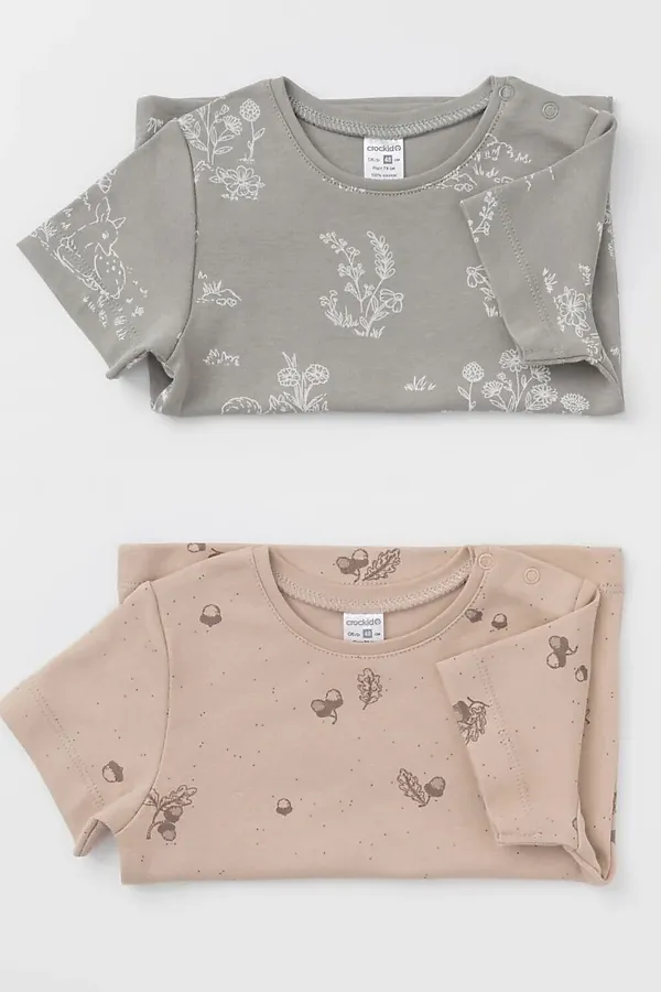 Футболки, 2 шт. CROCKID, оливкобый, бежевый - фото 2