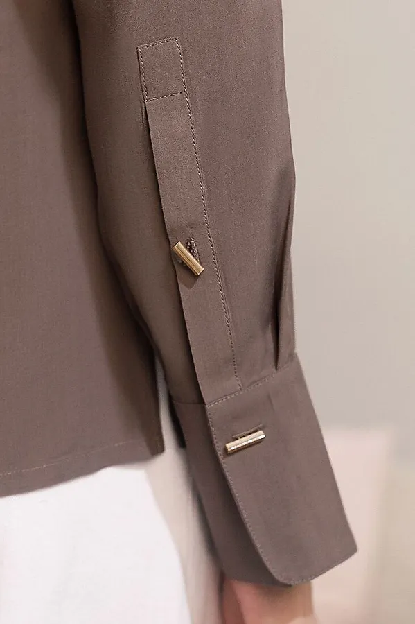 Блузка с широкими манжетами из вискозы с лиоцеллом VILATTE, кофейный - фото 2