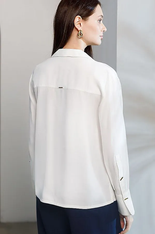Блузка с широкими манжетами из вискозы с лиоцеллом VILATTE, натуральный белый - фото 2