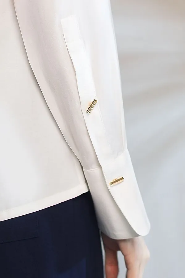 Блузка с широкими манжетами из вискозы с лиоцеллом VILATTE, натуральный белый - фото 2