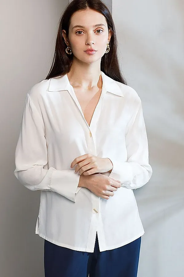 Блузка с широкими манжетами из вискозы с лиоцеллом VILATTE, натуральный белый - фото 2