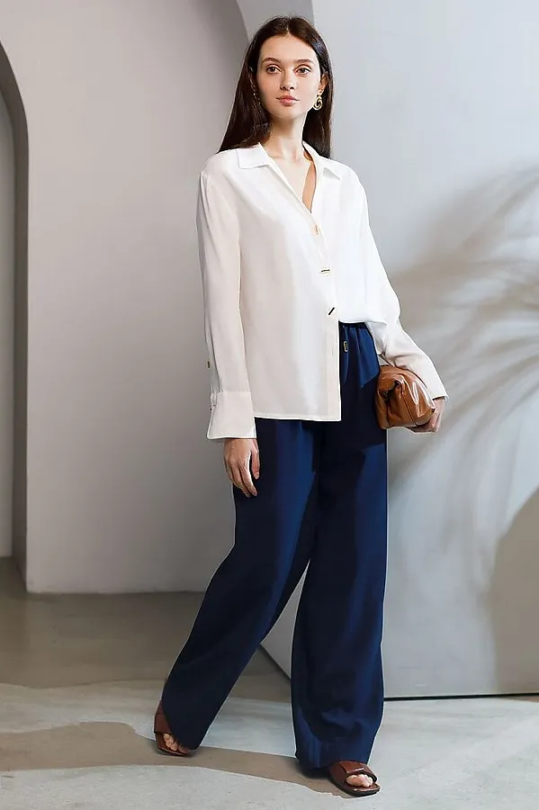 Блузка с широкими манжетами из вискозы с лиоцеллом VILATTE, натуральный белый - фото 2