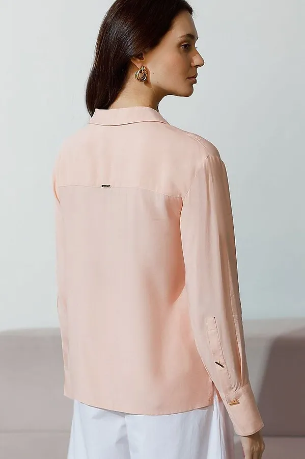 Блузка с широкими манжетами из вискозы с лиоцеллом VILATTE, пудровый - фото 2