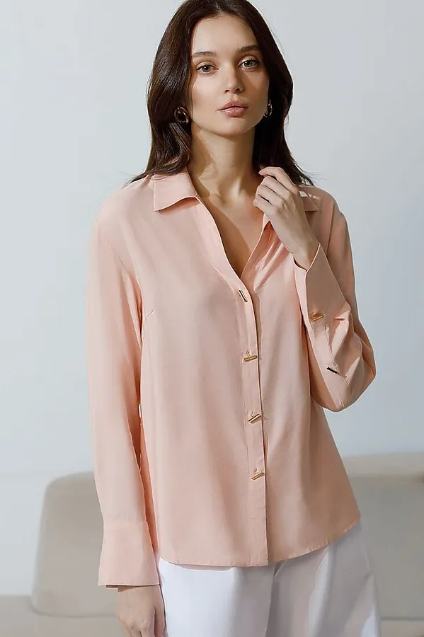 Блузка с широкими манжетами из вискозы с лиоцеллом VILATTE, пудровый - фото 2