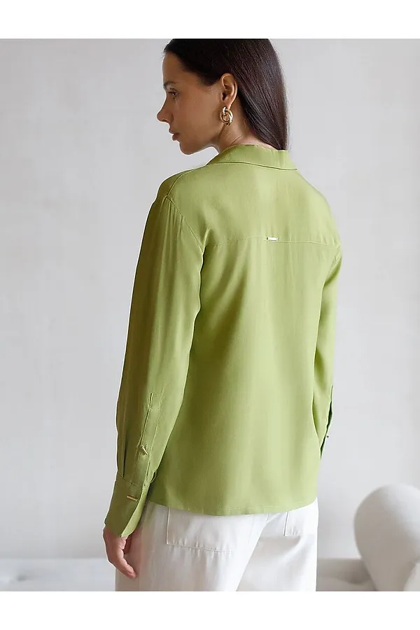 Блузка с широкими манжетами из вискозы с лиоцеллом VILATTE, светло-оливковый - фото 2