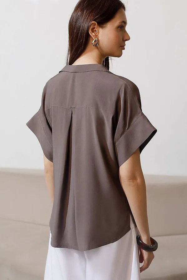 Блузка с коротким рукавом из вискозы с лиоцеллом VILATTE, кофейный - фото 2