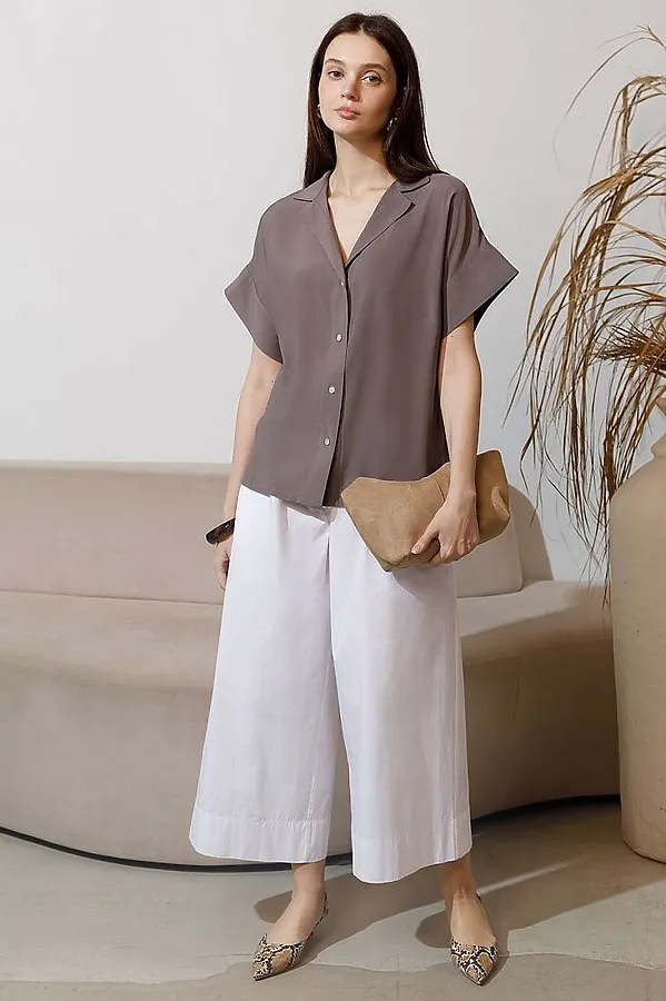 Блузка с коротким рукавом из вискозы с лиоцеллом VILATTE, кофейный - фото 2