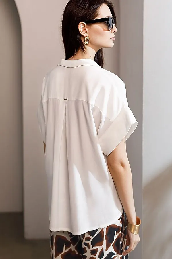 Блузка с коротким рукавом из вискозы с лиоцеллом VILATTE, натуральный белый - фото 2