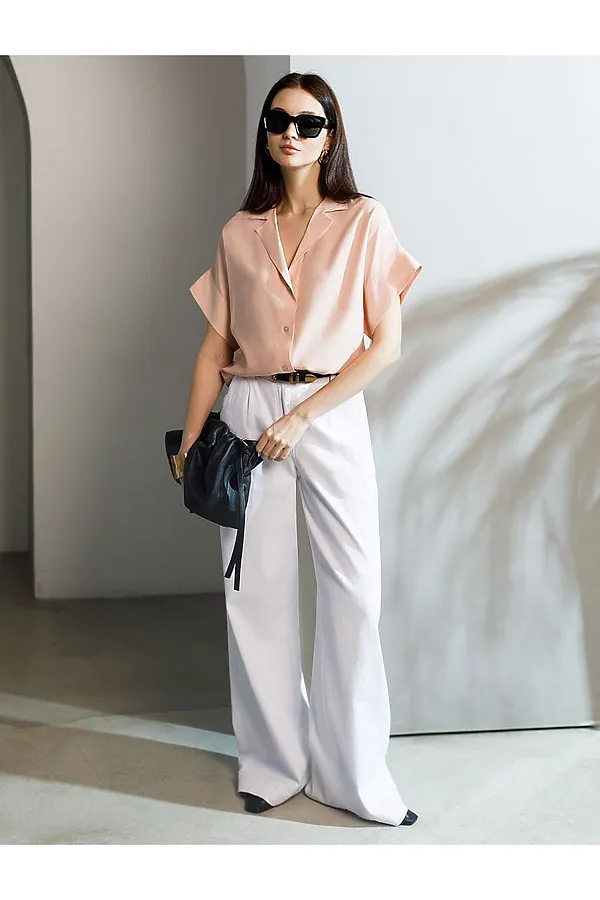 Блузка с коротким рукавом из вискозы с лиоцеллом VILATTE, пудровый - фото 2