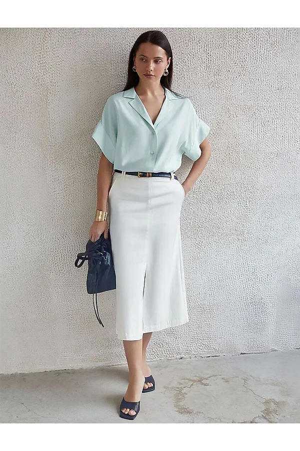 Блузка с коротким рукавом из вискозы с лиоцеллом VILATTE, светло-лазурный - фото 2