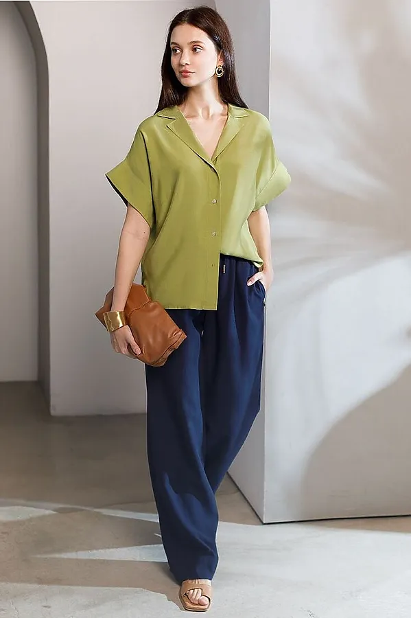 Блузка с коротким рукавом из вискозы с лиоцеллом VILATTE, светло-оливковый - фото 2