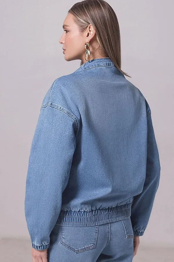 Джинсовый бомбер на молнии из облегченного денима VILATTE, голубой - фото 2