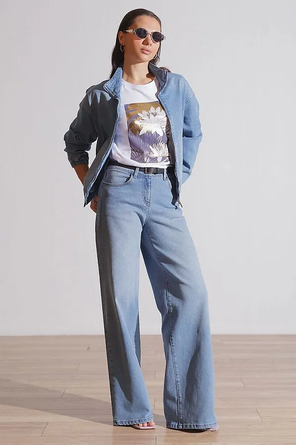 Джинсовый бомбер на молнии из облегченного денима VILATTE, голубой - фото 2