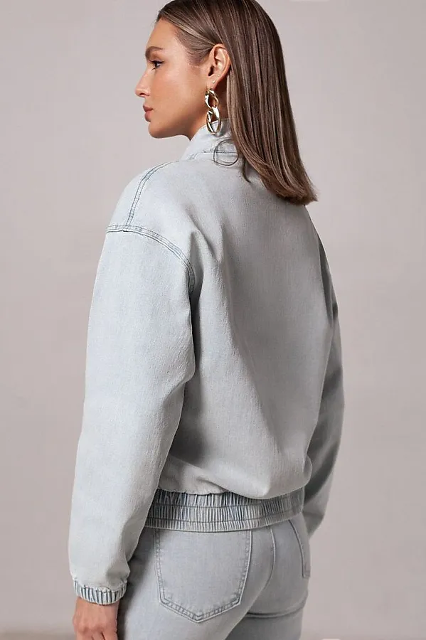 Джинсовый бомбер на молнии из облегченного денима VILATTE, св.голубой - фото 2