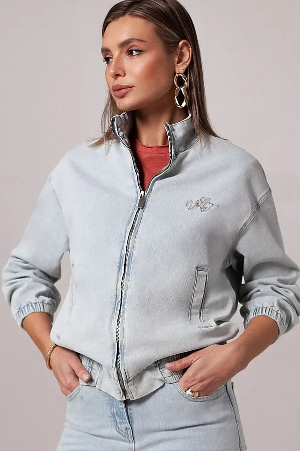 Джинсовый бомбер на молнии из облегченного денима VILATTE, св.голубой - фото 2