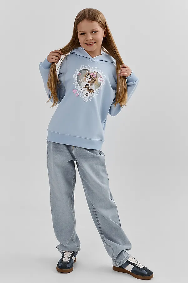 Худи для девочек MARK FORMELLE, небо +печать - фото 2