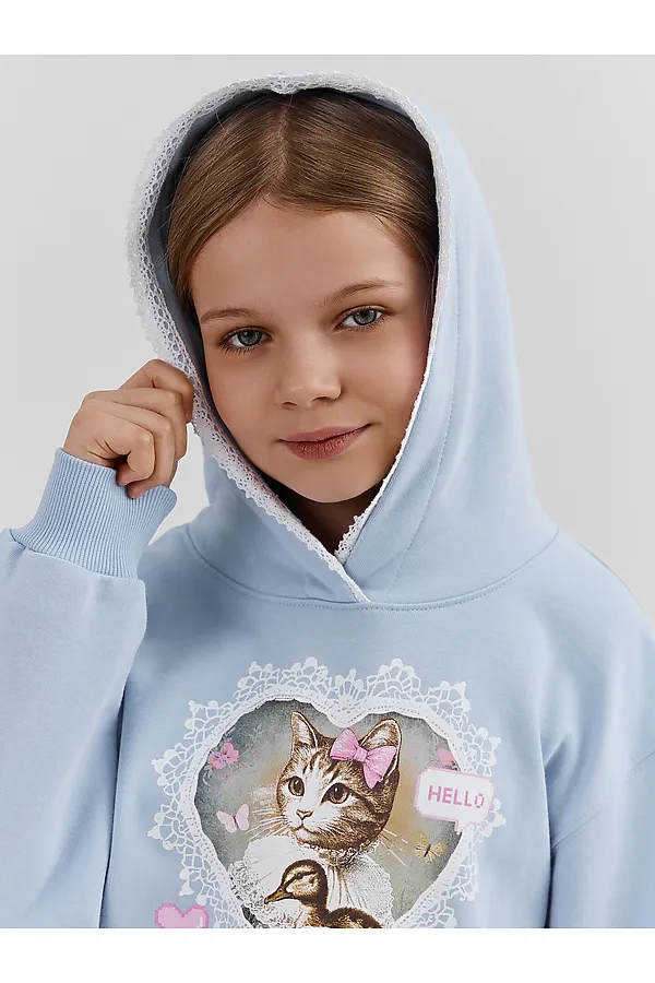 Худи для девочек MARK FORMELLE, небо +печать - фото 2