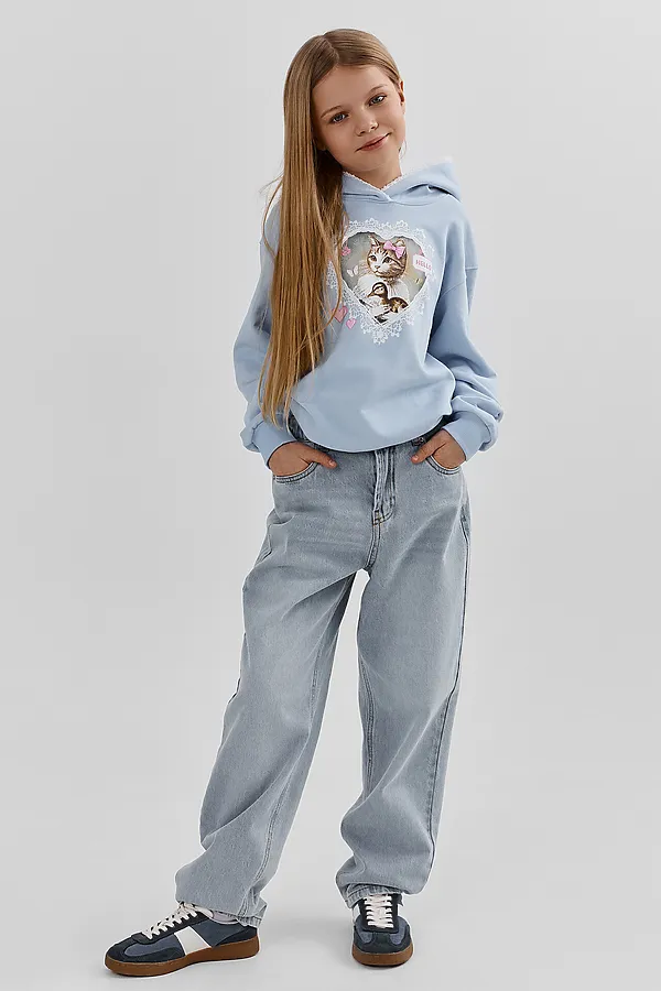 Худи для девочек MARK FORMELLE, небо +печать - фото 2