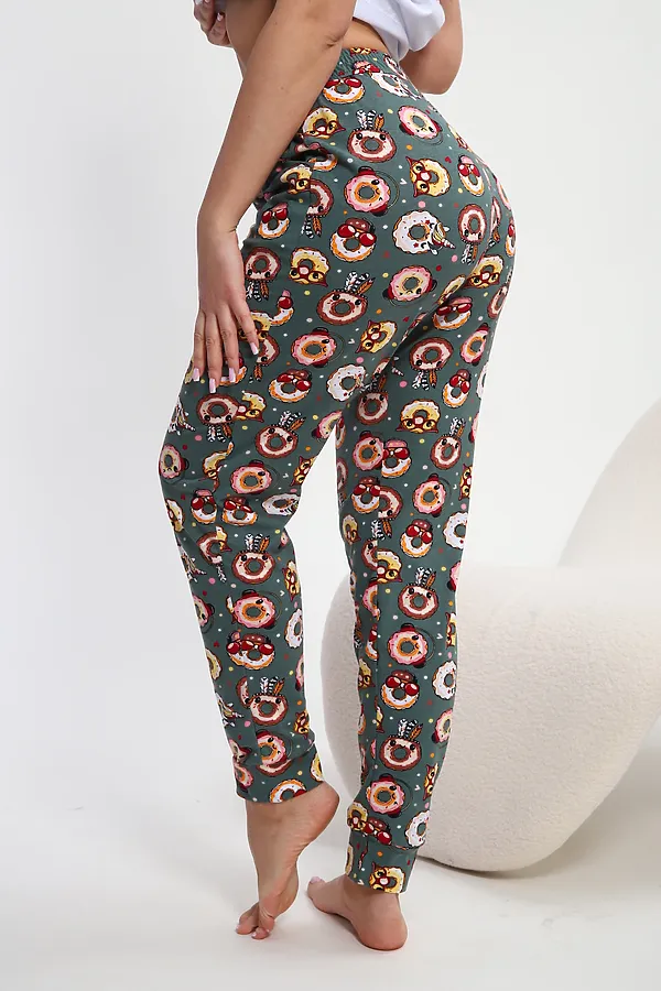 Пижама с брюками Любимая Пончики НАТАЛИ, белый/зеленый - фото 2