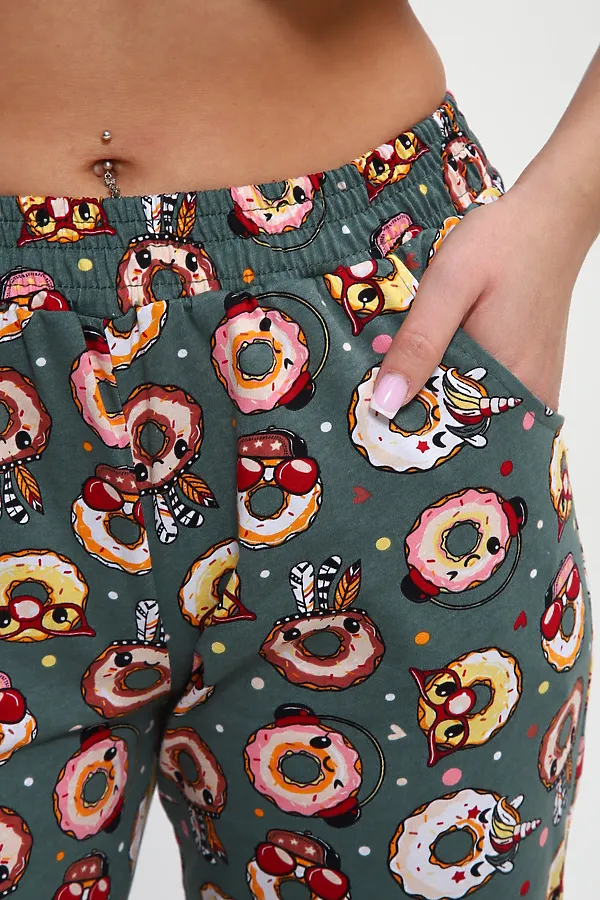 Пижама с брюками Любимая Пончики НАТАЛИ, белый/зеленый - фото 2