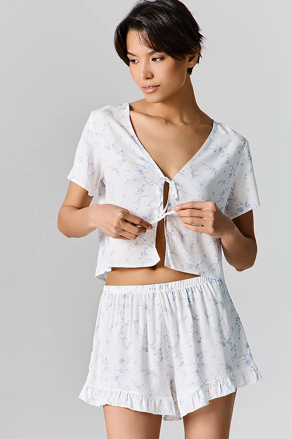 Комплект женский (блуза, шорты) MARK FORMELLE, цветы на св.молочном - фото 2